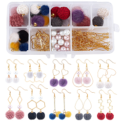 Mixed Color DIY Fabric Pendants Earring Making Kits, include Alloy Links, Brass Links & Earring Hooks, Iron Jump Rings & Eye Pin, Glass Pearl Beads, Mixed Color, 16~19x15~17mm, Hole: 1.6mm, 2pcs