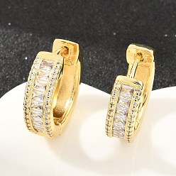 Transparent Messing-Mikro pflastern Zirkonia Creolen, Bleifrei und cadmium frei, Gestell, langlebig überzogen, echt 18 k vergoldet, Transparent, 20x6 mm