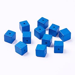 Васильковый Природных шарики древесины, окрашенные, кубические, васильковый, 14~15x14~15x14~15 мм, отверстие : 3 мм