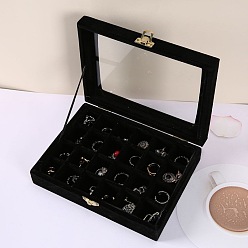 Черный Бархат с деревянной коробкой для ювелирных изделий, для перстней, хранение серег, прямоугольные, чёрные, 20x15x4.5 см