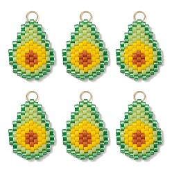 Avocado Подвески из стеклянного бисера с фруктовой тематикой, с открытыми пружинными кольцами из нержавеющей стали 304, реальный 18 k позолоченный, бледно-зеленый, авокадо очарование, 19x15x2 мм, отверстие : 3 мм