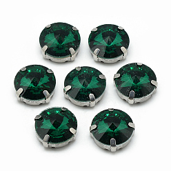 Морско-зеленый Шить на горный хрусталь, многожильных ссылки, стекло горный хрусталь, с настройками латуни, аксессуары для одежды, граненые, плоско-круглые, платина, цвета морской волны, 19x8 мм, отверстие : 1.2 мм