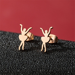 Розовое Золото Серьги шпилька нержавеющая сталь, форма танцора, розовое золото , 12x6 мм