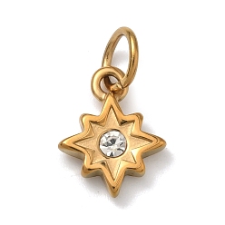 Звезда 304 подвески из прозрачного кубического циркония из нержавеющей стали, золотые, звезды прелести, 14.5x11.5x3 мм, Перейти кольцо: 7x1 мм, внутренний диаметр: 5 мм