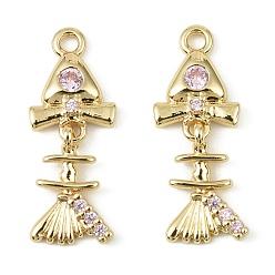 Настоящее золото 14K Латунные микро проложить кубического циркония подвески, без кадмия, без никеля и без свинца, рыбьей костью, реальный 14 k позолоченный, 20x8x2.5 мм, отверстие : 1.4 мм