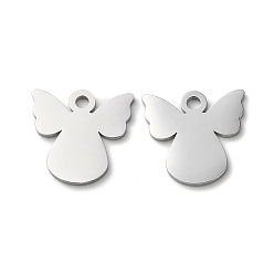 Stainless Steel Color Non-Tarnish 304 Stainless Steel Charms, Manual Polishing, Angel, Stainless Steel Color, 12x12.5x1mm, Hole: 1.6mm