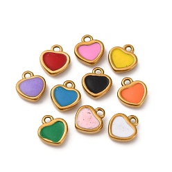 (52) Непрозрачная лаванда 304 из нержавеющей стали шармы эмали, шарма сердца, разноцветные, 6x5.5x1.5 мм, отверстие : 0.8 мм
