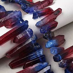 Темно-Синий Нити из двухцветных бусин из натурального кварца, окрашенные, граненый пуля, Топ пробуренной, темно-синий, 24~50x9.5x8 мм, отверстие : 1.7 мм, около 21 шт / нитка, 7.28''~7.68'' (18.5~19.5 см)