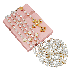 Белый Сплав с пластиковой жемчужной лентой свадебная веревка для свадьбы, партийные украшения, белые, 1555 мм