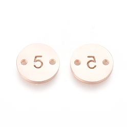Number Numbers 304 Stainless Steel Links, PVD Vacuum Plating, for Craft Jewelry Making, Flat Round, Rose Gold, Num.5, 10x1mm, Hole: 1.4mm