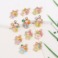 (52) Непрозрачная лаванда Подвески из эмали и сплава, ведро, золотые, разноцветные, 15.5x11x4 мм, отверстие : 1.5 мм