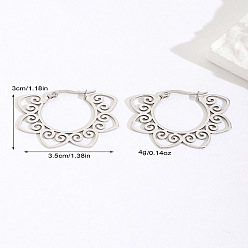 Нержавеющая Сталь Цвет 201 серьги-кольца с полыми цветками из нержавеющей стали, цвет нержавеющей стали, 35x30 мм