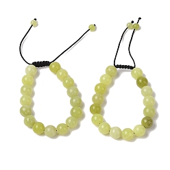 Лимонный Нефрит 10Мм круглые браслеты из плетеных бусин из натурального лимонного нефрита, регулируемые браслеты из нейлонового шнура для женщин и мужчин, внутренний диаметр: 1-3/4~2-7/8 дюйм (4.6~7.4 см)