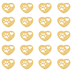 Золотой Ионное покрытие (ip) 20шт 201 подвески из нержавеющей стали, лазерная резка, Сердце с пустым сердцем и след собаки, золотые, 14.5x18.5x1 мм, отверстие : 1.6 мм