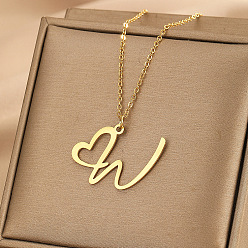 Letter W 304 ожерелья с подвеской в форме сердца из нержавеющей стали для женщин и мужчин, золотые, Буква W, 15.75~17.72 дюйм (40~45 см)