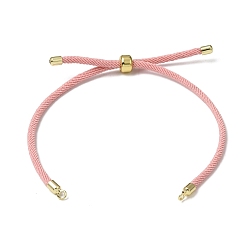 Pink 3MM Adjustable Round Nylon Braided Cord Bracelet Making, with Golden Brass Findings, Fit for Connector Charms, Pink, 8.66 inch(22cm), Hole: 1.5mm