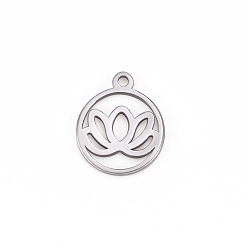 Нержавеющая Сталь Цвет Не тускнеющие 304 подвески из нержавеющей стали, отрезать, плоские круглые с цветком, цвет нержавеющей стали, 11.9x9.9 мм