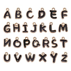 Черный 78Шармы из сплава эмали, золотой свет, буква аз, чёрные, 10x10 мм, отверстие : 1.5 мм