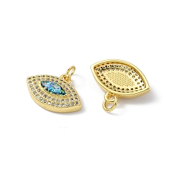 Real 18K Gold Plated Brass Micro Pave Cubic Zirconia Pendants, with Synthetic Opal and Jump Ring, Evil Eye, Real 18K Gold Plated, 13x18x4.5mm, Hole: 3.5mm