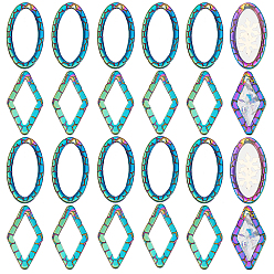 Rainbow Color 36 шт. 2 стильная стойка с покрытием 304 соединительное кольцо из нержавеющей стали, без кадмия, без никеля и без свинца, овальный и ромб, Радуга цветов, 24x13x1.5 мм, внутренний диаметр: 8~9x16.5~19.5 мм, 18 шт / стиль
