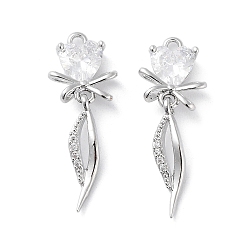 Платинированный Стеклянные подвески, с латунной фурнитурой , сердце с шармом бантом, Реальная платина, 26x9.5x3 мм, отверстие : 1.2 мм