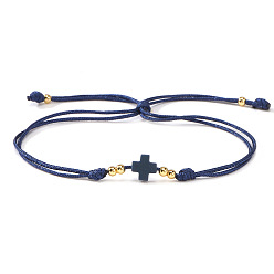 Прусский Синий Регулируемые браслеты с бусинами из латуни и акрила., украшения из волоконного шнура для женщин и мужчин, крестик, золотые, берлинская лазурь, 11.02 дюйм (28 см)