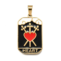 Сердце Таро 304 эмалевые подвески из нержавеющей стали, ионное покрытие (ip), реальный 18 k позолоченный, сердце, 32x19.5x2 мм, отверстие : 7x3.5 мм