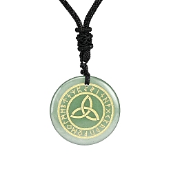 Зеленый Авантюрин Ожерелья с подвесками из натурального зеленого авантюрина трикетра/тройственный узел, Ожерелье-амулет с руническими словами Одина, скандинавского викинга и веревки, 12.99 дюйм (33 см)