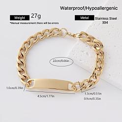 Rectangle Vintage 304 Stainless Steel Link Bracelets for Women, Golden, Rectangle, 8.66 inch(22cm)