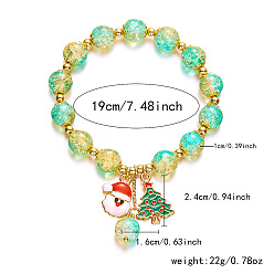Рождественская елка Рождественские браслеты с подвесками из эмали из сплава, браслеты из круглых стеклянных бусин с трещинками для женщин, Рождественская елка и Санта-Клаус, 7-1/2 дюйм (19 см)