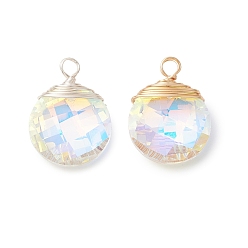 (52) Непрозрачная лаванда 2 шт. Стеклянные подвески, плоско-круглые, с медной проволокой, граненые, разноцветные, 24.5~25x18x7.5 мм, отверстие : 3 мм