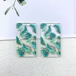 Rectangle Акриловые подвески с цветочным узором, красочный, прямоугольные, 40x21 мм