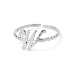 Letter W Регулируемые 201 манжеты из нержавеющей стали с буквами для женщин, платина, Буква W, внутренний диаметр: 15~20 мм