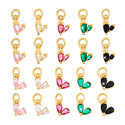 (52) Непрозрачная лаванда 20 шт 10 стили латунные подвески из микропаве с фианитом, сердце прелести, с целью перехода в кольце, разноцветные, 8~10x6~7x2.5~3 мм, отверстие : 3.5~3.8 мм, 2 шт / стиль