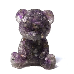 Аметист Украшения для скульптуры медведя из оргонита, с натуральными аметистовыми чипсами внутри для украшения стола домашнего офиса, 52x62 мм