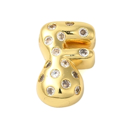 Letter F Покрытие стойки латунь микро паве прозрачные перданты из кубического циркония, без кадмия и без свинца, долговечный, реальный 18 k позолоченный, Буква F, 22x14x6 мм, отверстие : 4x3 мм