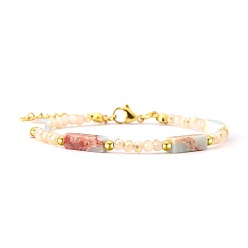 Light Cyan Bohemian Dyed Synthetic Shoushan Stone Cuboid and Glass Beaded Bracelets with 304 Stainless Steel End Chains, Golden, Light Cyan, 7.09 inch(18cm)