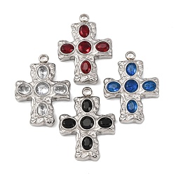 (52) Непрозрачная лаванда 304 микро нержавеющей стали прокладывать Цирконом подвески, крестик, цвет нержавеющей стали, разноцветные, 24.5x18x4.5 мм, отверстие : 2 мм