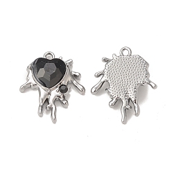 Black Alloy Glass Pendants, Gunmetal, Heart Charms, Black, 24.5x20.5x6mm, Hole: 1.6mm