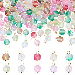 (52) Непрозрачная лаванда 200шт. подвески из матового стекла, расписанные методом выпечки, круглый шарм, с золотыми латунными булавками с шарообразными головками, два тона, разноцветные, 12.5x8 мм, отверстие : 2.5 мм