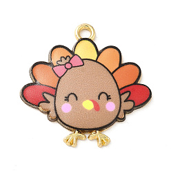 Светло-коричневый Милые подвески из сплава с принтом, золотой свет, без кадмия, без никеля и без свинца, очарование индейки, загар, 26x26x2 мм, отверстие : 2 мм