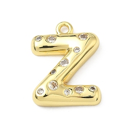 Letter Z Латунные микропаве прозрачные подвески с фианитом, без кадмия и без свинца, долговечный, стойки покрытие, реальный 18 k позолоченный, Письмо Z, 21.5x16.5x4.5 мм, отверстие : 1.8 мм