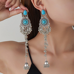 Античное Серебро Серьги-гвоздики из цинкового сплава в форме капли с колокольчиком и кисточкой, античное серебро, 185x33.7 мм