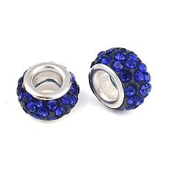 Сапфир Горный хрусталь из полимерной глины европейские бусины с большим отверстием, рондель, сапфир, 11~12x7~7.5 мм, отверстие : 5 мм