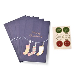 Christmas Socking Bolsas de papel con forma de rectángulo con temática navideña, sin asas, con pegatina, bolsas de regalo, bolsas de compra, patrón de calcetín de navidad, 15x10x27 cm, 6 pcs