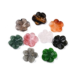 Смешанные камни Природные и синтетические смешанные каменные подвески, резные цветочные подвески, смешанные окрашенные и неокрашенные, 24~25x25~25.5x5.5~7 мм, отверстие : 1.2 мм