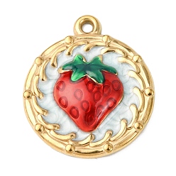 Клубника 304 подвески из нержавеющей стали, с эмалью, золотые, клубника, 23.5x20.5x3.5 мм, отверстие : 1.6 мм
