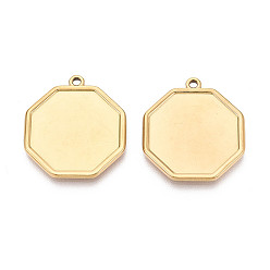 Настоящее золото 18K 304 Настройки кабошон из нержавеющей стали кулон, восьмиугольник, ионное покрытие (ip), реальный 18 k позолоченный, 28x25.5x2 мм, отверстие : 1.8 мм, лоток : 22x22 мм