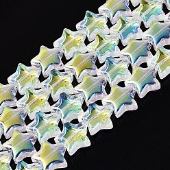 Clear AB Electroplate Transparent Glass Beads Strands, Star, AB Color Plated, Clear AB, 9~10x10x4~4.5mm, Hole: 0.7~0.8mm, about 59~62pcs/strand, 19.69~20.87 inch(50~53cm)