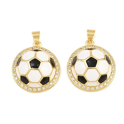 Black Brass Micro Pave Clear Cubic Zirconia Pendants, with Enamel, Football Charms, Real 18K Gold Plated, Black, 23.5x20.5x9mm, Hole: 4x3.5mm